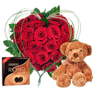 19 Reasons Combo - 105-191-16745 - Roses This Heart-shaped bouquet of 19 red roses, Teddy B sku 105-191-16745