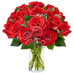 12 Red Roses In Vase