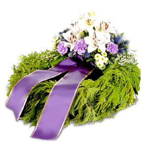 White and Lilac Flowers Sympathy Wreath