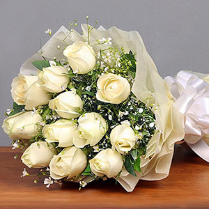 Hand Tied Bouquet of 12 White Roses