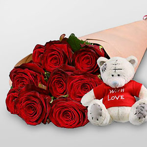 Pleasant Greeting - Roses with Teddy