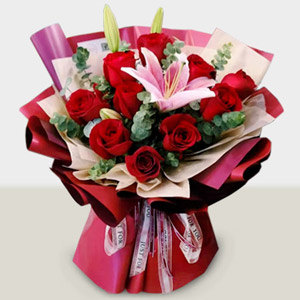 With Love - Roses and Lily Bouquet